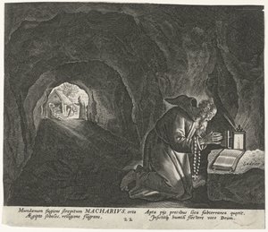 Macário do Egito como um eremita Eremitas Masculinos (título da série) Solitudo Sive Vitae Patrum Eremicolarum (título da série) de Johann Sadeler (I)