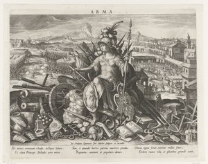 Minerva como padroeira da arte marcial Arma (título no objeto) Principais Atividades de um Príncipe (título da série) Schema, seu speculum principum (título da série) de Johann Sadeler (I)