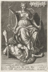 Razão (Ratio) supera Violentia (Violentia) Proporção (título no objeto) As virtudes vencem os vícios (título da série) de Johann Sadeler (I)