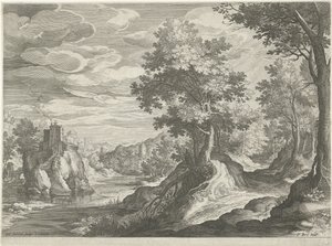 Paisagem do rio com um castelo de Johann Sadeler (I)