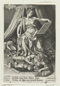 A arte do Estado (Politeia) conquista a Inveja (Livor) Politeia (título no objeto) As virtudes vencem os vícios (título da série) de Johann Sadeler (I)