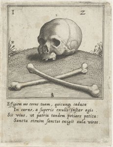 Representação de Vanitas com uma caveira e dois ossos