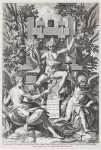 Baco sentado num barril entre Amor e Música, c. 1590.