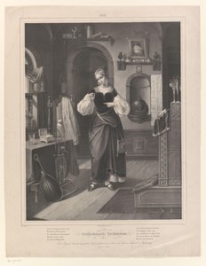 Interior com mulher com anel na mão Töchterlein de Goldschmied (título no objeto) A Filha do Ourives (título da série) de Johann Sprick