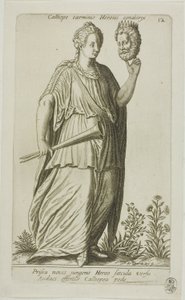 Calliope, Musa da Poesia Épica, placa 12 de Parnassus Biceps de Johann Theodor de Bry