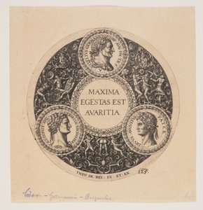 Maxima Egestas Est Avaritia, Projeto de um prato com pés de Johann Theodor de Bry