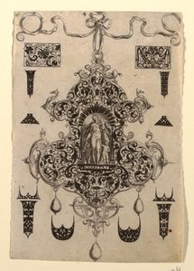 Placa 4, de uma série de oito desenhos de pingentes com as virtudes cardeais de Johann Theodor de Bry