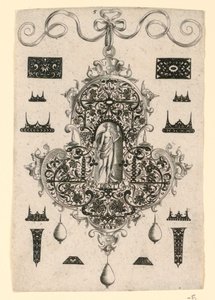 Placa 5, de uma série de oito desenhos de pingentes com as virtudes cardeais de Johann Theodor de Bry