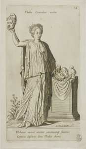 Thalia, Musa da Comédia, placa 14 de Parnassus Biceps de Johann Theodor de Bry