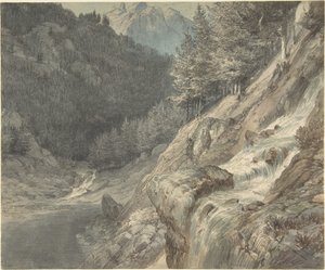 Paisagem montanhosa com um rio de Johann Wilhelm Schirmer