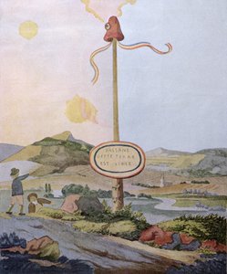 "Wanderers, esta terra é livre", pólo da liberdade na fronteira franco-luxemburguesa no Mosela, reprodução de uma aquarela original feita em 1792, c.1847