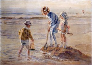Jogar na praia de Katwijk (óleo sobre tela) de Johann Zoetelief Tromp