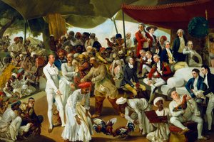 Coronel Mordaunt assistindo um galo lutar em Lucknow, Índia, 1790 de Johan Joseph Zoffany