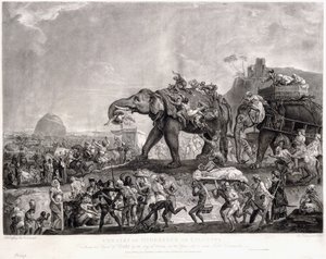 Embaixada de Hyderbeck em Calcutá, do Vizir de Oude, a caminho de Patna, no ano de 1788, para conhecer Lord Cornwallis, c. 1800 de Johan Joseph Zoffany