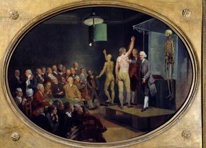 Palestra de William Hunter (1718-1783), anatomista escocês da Academia Real. Pintura por Johann Zoffany (1733-1810) Ec. Ang.