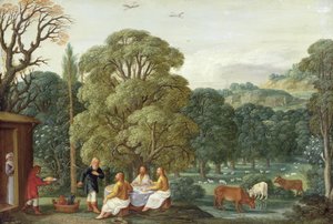 Abraão entretendo os Três Anjos (óleo sobre cobre)