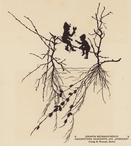 Silhueta de duas figuras sentadas num ramo (litografia) de Johanna Beckmann