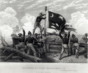 O heroísmo do sargento William Jasper em defesa de Fort Moultrie, Carolina do Sul, em 12 de maio de 1780, gravado por GR Hall