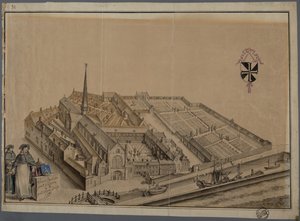Mosteiro Predikheren em Bruges (aguarela e lápis sobre papel) de Johannes Beerblock