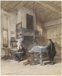 Arquivos em Veere com figuras em traje do século XVII de Johannes Bosboom