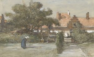 Pátio do Heilige Geesthofje em Palviljoensgracht, em Haia de Johannes Bosboom