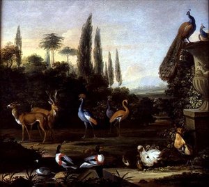 A Park Landscape with Deer and Exotic Birds, c.1710 (óleo sobre tela) de Johannes Bronckhorst