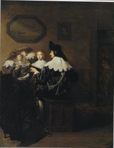 Companhia com um homem que toca alaúde, sentado a uma mesa de Johannes Cornelisz Verspronck