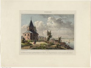 Capela de São Nicolau em Nijmegen O Hedensche Kapel, no local de passeio Valkhof. La Chapelle Payenne, à la Promenade, dit Valkhof (título no objeto) Nymegen. (título da série no objeto)