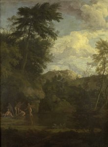 Paisagem Arcadian com Diana Bathing de Johannes Glauber