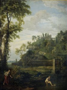 Paisagem Arcádia com Salmacis e Hermafrodito de Johannes Glauber