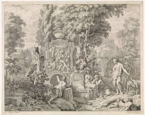 Paisagem com uma fonte e Diana e as suas ninfas
Representações bíblicas, mitológicas e alegóricas (título da série) de Johannes Glauber