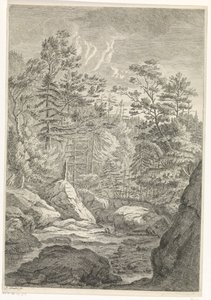 Ravina com árvores e um riacho Paisagens nas Montanhas Chartreuzer (título da série) de Johannes Glauber