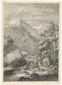 Ravina com uma grande queda de água
Paisagens nas Montanhas Chartreuzer (título da série) de Johannes Glauber