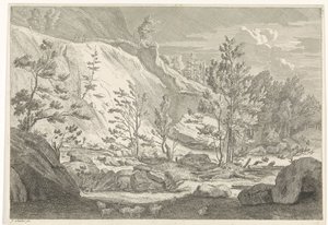 Ravina com um rebanho de ovelhas Paisagens nas Montanhas Chartreuzer (título da série) de Johannes Glauber