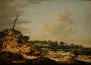 Paisagem com desportista e vista distante de Middleburg de Johannes Goedaert