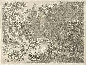 Paisagem montanhosa com pastores e gado Paisagens com Pastores e Gado (título da série) de Johannes Gronsveld