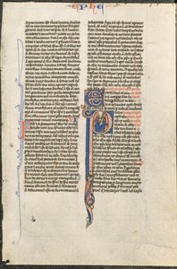 Folha de uma Bíblia latina: P inicial com São Paulo segurando uma espada ..., c. 1250 de Johannes Grusch Atelier