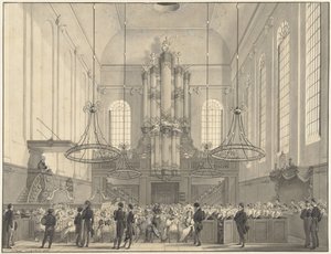 Prof. Dr. van der Palm pregando na igreja luterana em Haia para a família real, 1828 de Johannes Hari (I)