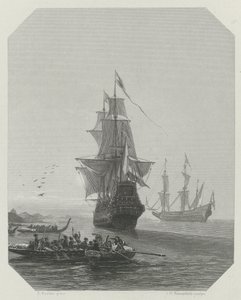 Chegada de Abel Tasman na Nova Zelândia, 1642-1643, ca 1865 de Johannes Heinrich Maria Hubert Rennefeld