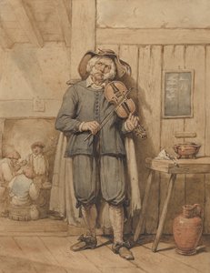 Um violinista numa Taberna, com Três Homens ao Fundo, em meados do século XIX. de Johannes Hendrik van West