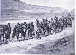 Uma bateria de armas de campo a caminho de Ichon, ilustração deCassells História da Guerra Russo-Japonesa Vol 1, c.1900 de Johannes Hermann Barend Koekkoek