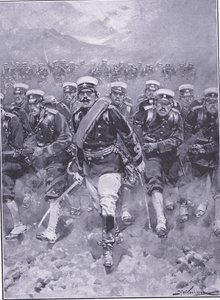 Uma carga da infantaria japonesa, ilustração deCassells História da Guerra Russo-Japonesa Vol 1, c.1900 de Johannes Hermann Barend Koekkoek