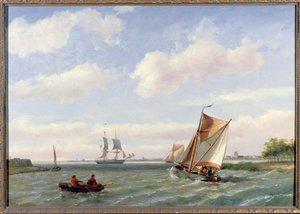 Barco pesca, em, um, estuário de Johannes Hermann Barend Koekkoek