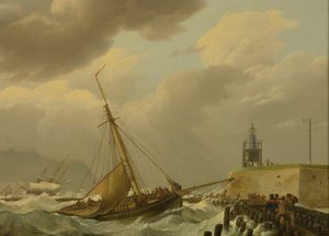 Navios em mares tempestuosos de Johannes Hermanus Koekkoek
