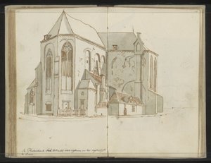 À direita e atrás do Pieterskerk em Utrecht de Johannes Huibert Prins