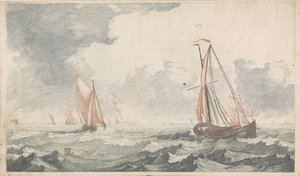 Dois barcos planos navegando um em direcção ao outro
Navios no mar (série A) (título da série)