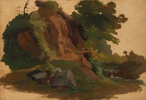 Rocky Outcrop by a Stream in the Roman Campagna, ca. 1835-40. de Johannes Jakob Frey