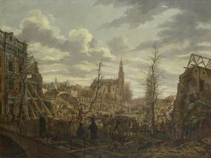 O Rapenburg, Leiden, três dias após a explosão de um navio de pólvora em 12 de janeiro de 1807
