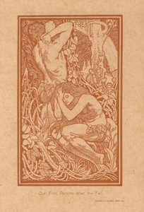 Adam e Eva na de zondeval Nossos primeiros pais após a queda (título no objeto) de Johannes Josephus Aarts