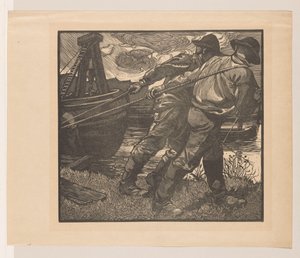 Trabalhadores com cordas em terra de Johannes Josephus Aarts
